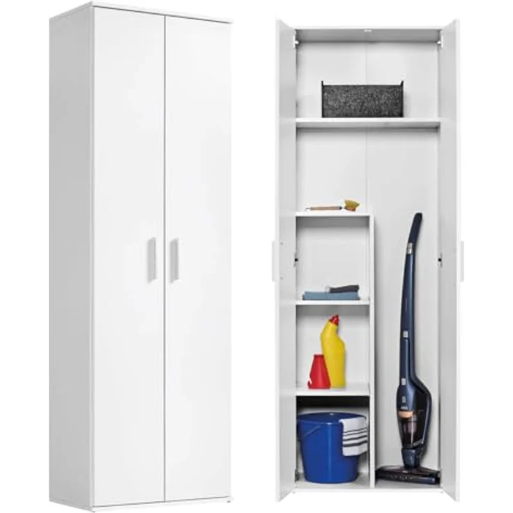 mokebo® Besenschrank 'Der Lange' moderner Mehrzweckschrank mit Staubsaugerfach, Schrank & Putzschrank, Made in Germany | 60 x 180 x 34 (B/H/T in cm) | Weiß – Bild 2