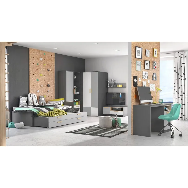Jugendzimmer-Set Pok Kinderzimmer-Set 6-tlg graphit grau weiß Buche Ibsen