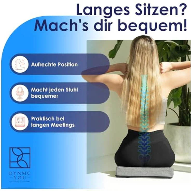 DYNMC you Keilkissen Stuhl - Test SEHR GUT - Sitzkissen Stuhl, Mit Physiotherapeuten Entwickelt - Ergonomisches Sitzkissen, Sitzerhöhung Erwachsene Entlastet Rücken, Erhöht Sitzkomfort – Bild 6