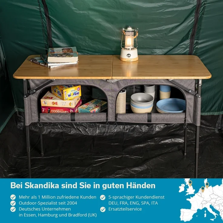 Skandika Campingtisch mit Schrank Tolja | Outdoor Bambus Klapptisch mit Stauraum, höhenverstellbar, klappbar, Campingschrank mit Einlegeböden, Tragetasche | Campingmöbel, Garten, Balkon – Bild 7