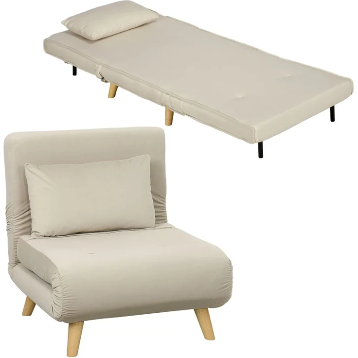 Schlafsessel mit 6-fach verstellbarer Lehne, armloser Klappsessel in Samtoptik mit 72 x 190 cm Gästeliege, Beige – Bild 8
