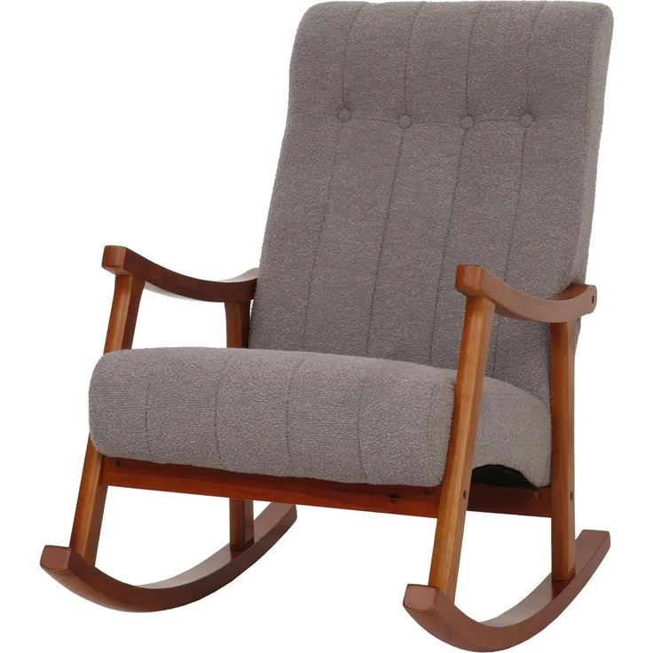 Schaukelstuhl HWC-K10, Relaxsessel, Holz FSC® Stoff/Textil Bouclé (450g/m²) ~ grau, Gestell Walnuss-Optik – Bild 7
