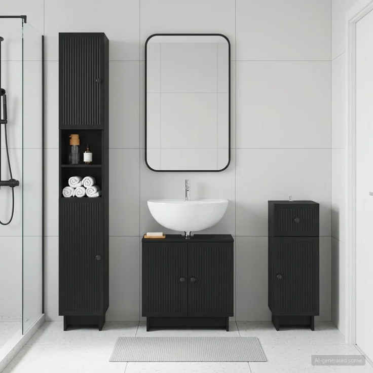 vidaXL 3-teiliges Badezimmer-Schranksystem EDE Schwarz Holzwerkstoff 3417820 – Bild 1