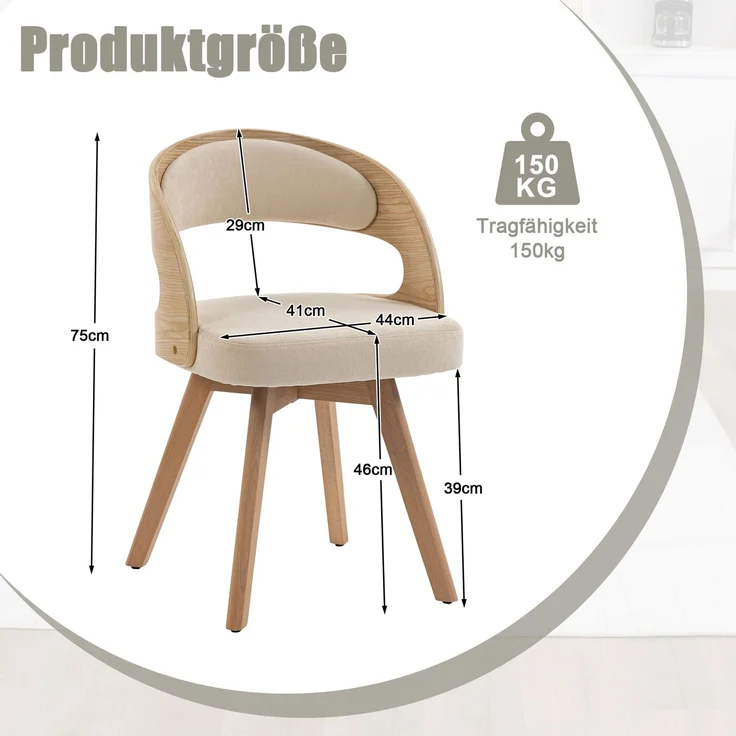 LVHOM Esszimmerstuhl 360° drehbar, 2er Set, Polsterstuhl aus Leinen und Massivholz, Küchenstuhl gepolstert, ergonomischer Schalenstuhl mit Armlehne, bis 150 kg – Bild 6