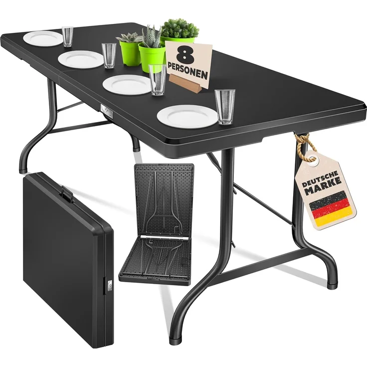 KESSER® Buffettisch Tisch klappbar Kunststoff 183x76 cm Campingtisch Partytisch Klapptisch Gartentisch für Garten, Terrasse und Balkon zusammenklappbar 6 Personen inkl. Tragegriff, Anthrazit