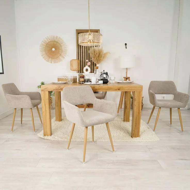 MEUBLE COSY Esszimmerstühle 4er Set Küchenstuhl Polsterstuhl mit Armlehne Sessel aus Stoff Wohnzimmerstuhl Metallbeine, Beige, 56 x 56 x 78 cm – Bild 2