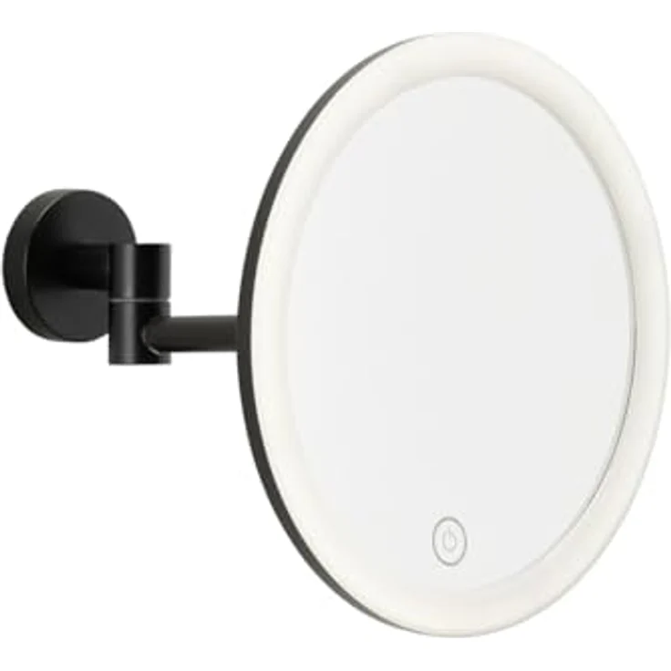tesa Schminkspiegel Visioon Kosmetikspiegel mit Beleuchtung, Montage ohne Bohren, Schwarz (Komplett-Set, 1-St, Make-Up-Spiegel mit Schwenkarm, USB-C-Ladekabel, Power. Kit Klebelösung), Wandspiegel mit dimmbaren LEDs, 5-fach Vergrößerung, Touch-Bedienung – Bild 2