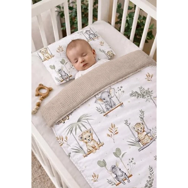 Babynest Nestchen Baby Set für Neugeborene – 5-teilig – Kuschelnest aus 100% Baumwolle & Waffelpique – Babykokon tragbar – für Babybett, Kinderbett & Kinderwagen – OEKO-TEX - Schaukeln und Sand – Bild 4