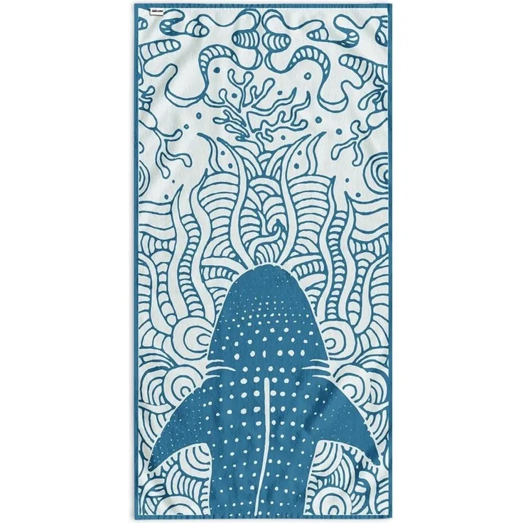 DecoKing Strandtuch groß 90x180 cm Baumwolle Frottee Velours Badetuch dunkelblau Marineblau weiß Shark
