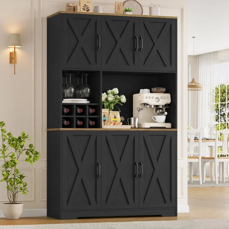 HOMECHO Küchenbuffet Küchenschrank mit Arbeitsplatte Buffetschrank mit 6 Türen Flaschenhalter und Glashalter 180 x 106 x 37 cm – Bild 1