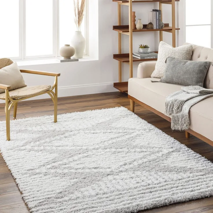 Livabliss Tuzla Shaggy Berber - Flauschiger groß für Wohnzimmer, Esszimmer, Schlafzimmer, Langflor Hochflor e flauschig - 160x220 cm, Wohnzimmer in Grau und Weiß