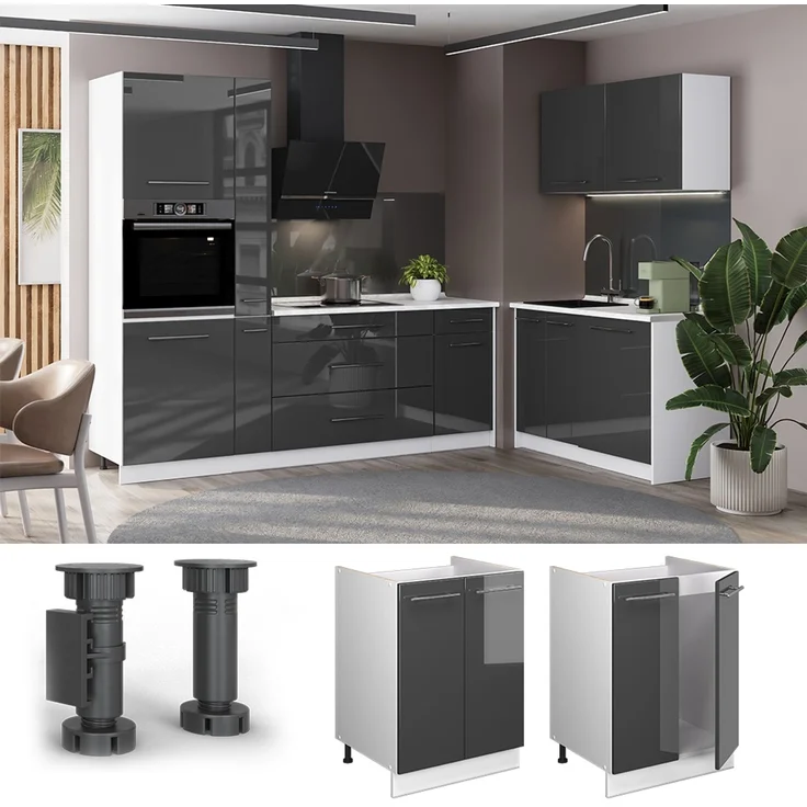 Spülenunterschrank Fame-Line Anthrazit Hochglanz/Weiß 60 cm Vicco – Bild 4