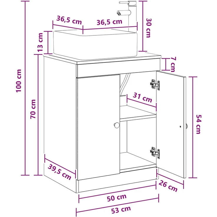 vidaXL Waschbeckenschrank Grau Sonoma 54 x 41 x 100 cm Holzwerkstoff 3404237 – Bild 11