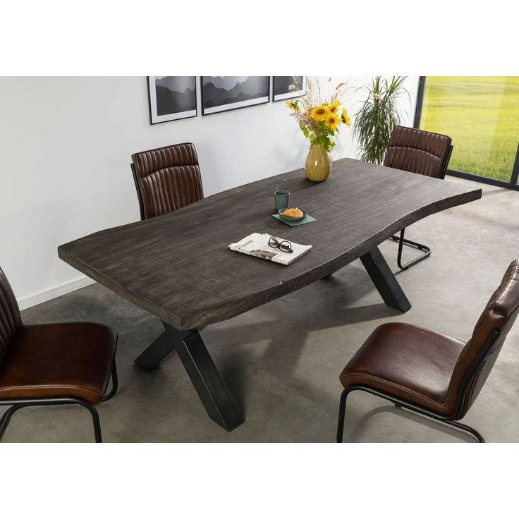 Baumtisch Mango 220x100x77 grau lackiert / X-Beine anthrazit glänzend FREEFORM 5 – Bild 2