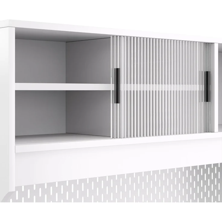 ZUBALIYA Hängeschrank (117 x 30 x 170 cm), 2 Türen, Schiebetüren, Stauraum für Wohnbereich, Küche oder Bad entsprechend dem Aufstellort, Weiß – Bild 18