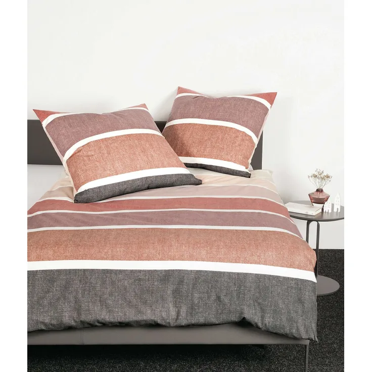 Janine Biber Bettwäsche Davos 240x220 Streifen rosa mauve beere grau 65138-01