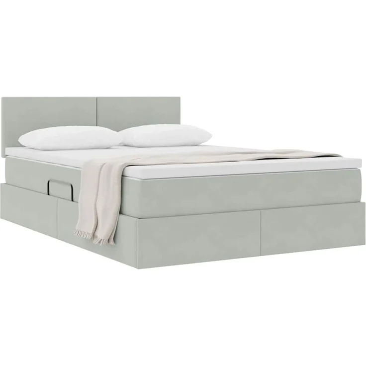 vidaXL Aufbewahrungsbett mit Kopfteil Hellgrau 140 x 190 cm Samt 3370695 – Bild 3