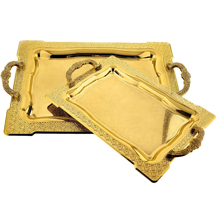 2er-Set Serviertabletts aus hochwertigem 18/10 Edelstahl – Funktionalität trifft auf Eleganz Motiv 5 Gold