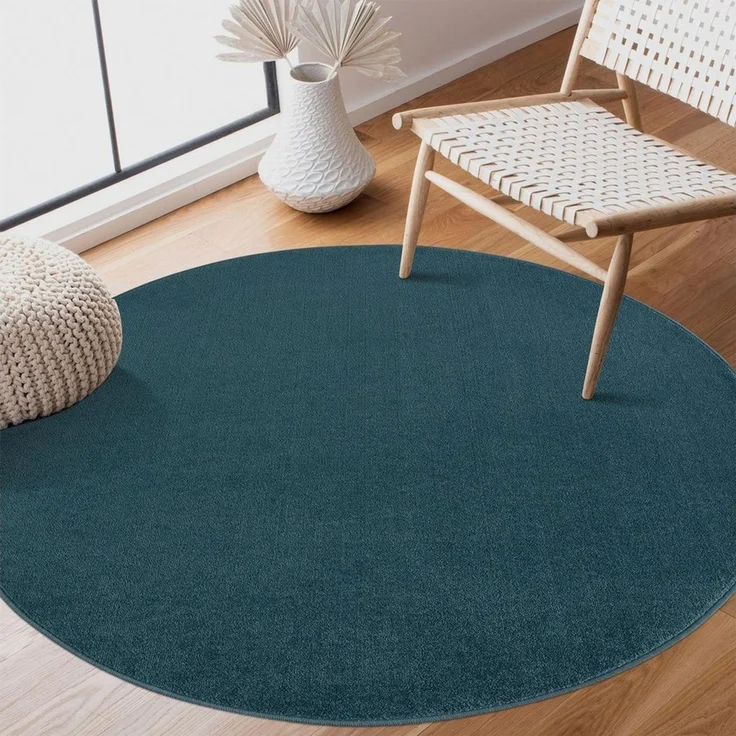 Sanat Teppich Uni, rund, Höhe: 13 mm, robuster Kurzflorteppich, große Farbauswahl, Wohnzimmer, alle Räume – Bild 4