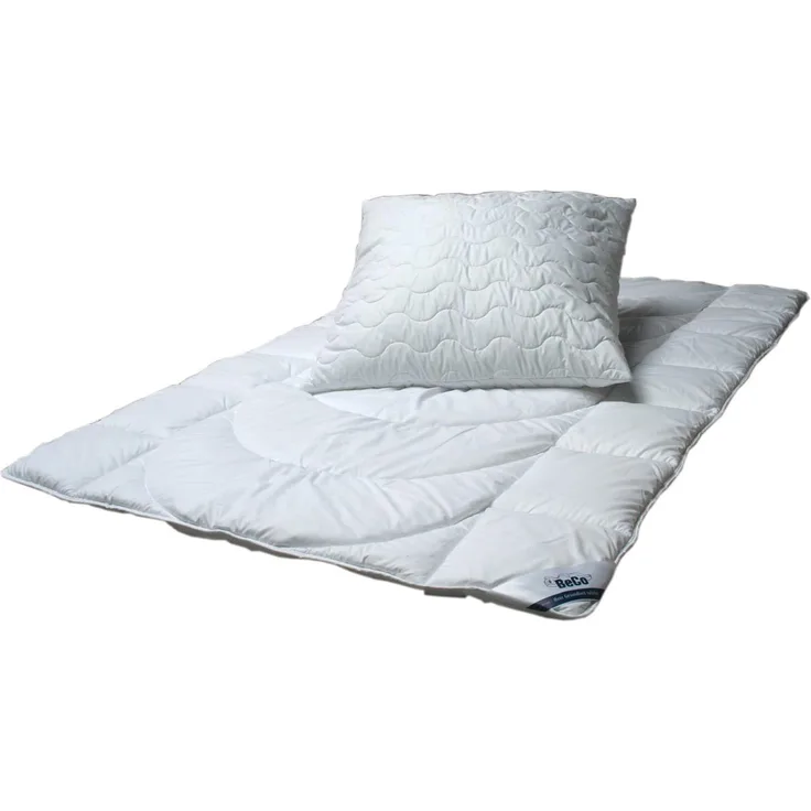 Ganzjahresbettdecke + Kopfkissen, Betten-Set Ganzjahresdecke für Sommer und Winter und Kissen, Beco, Füllung: 100% Microfaser, Kochfest, Ganzjährig einsetzbar, für Menschen mit normalem Wärmebedarf, 135x200 cm