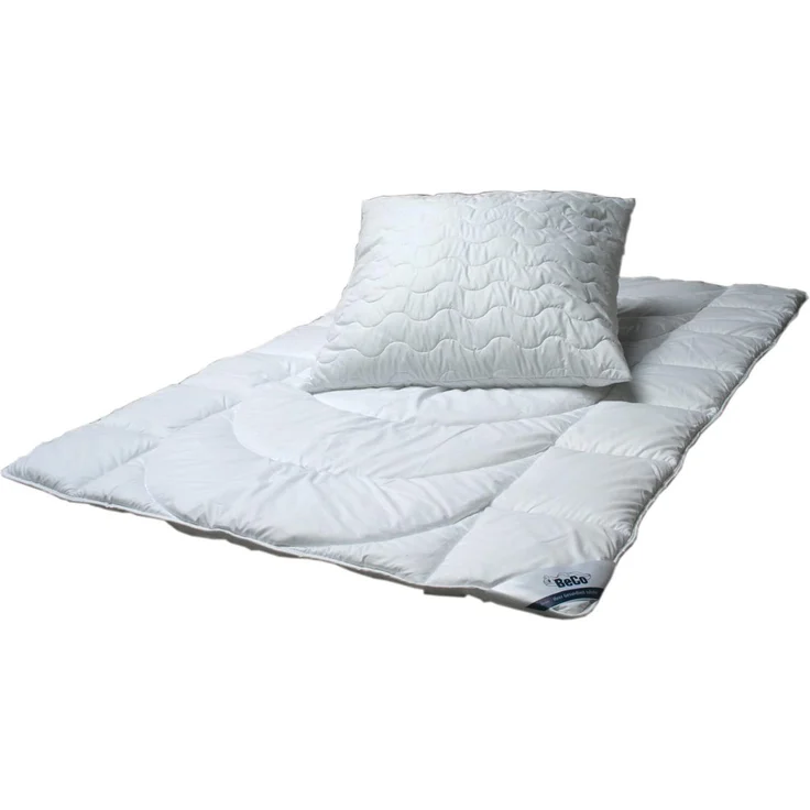 Ganzjahresbettdecke + Kopfkissen, Betten-Set Ganzjahresdecke für Sommer und Winter und Kissen, Beco, Füllung: 100% Microfaser, Kochfest, Ganzjährig einsetzbar, für Menschen mit normalem Wärmebedarf, 135x200 cm – Bild 1