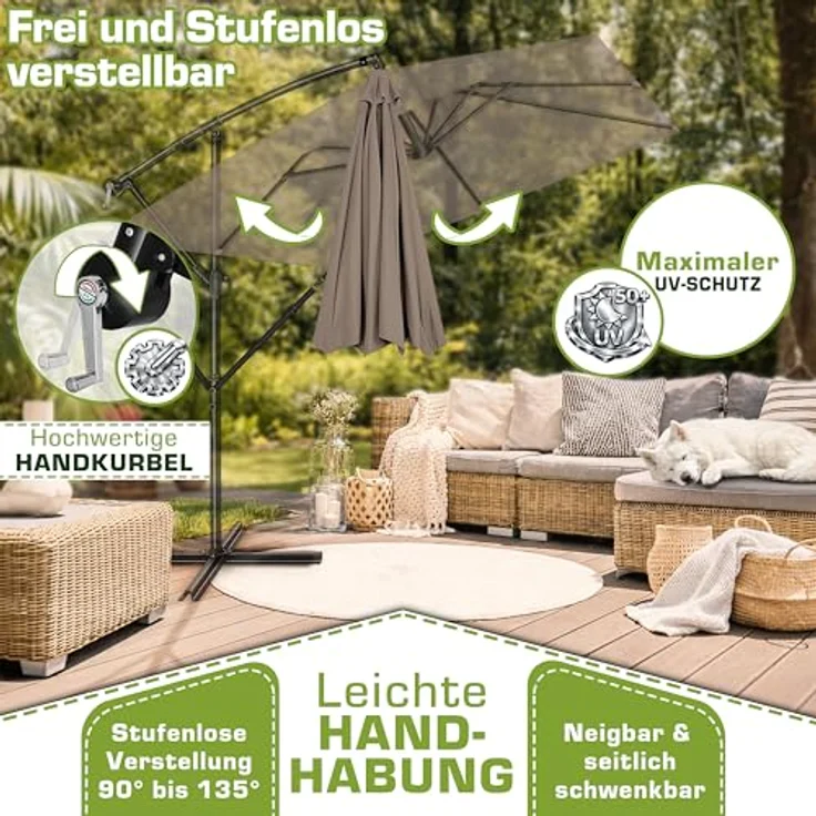 tillvex Sonnenschirm tillvex® eckig 235 x 235 cm Ampelschirm, Kurbelschirm mit 360° Drehung, wasserdicht, UV-Schutz bis UPF 50+, Aluminium, inkl. Abdeckung und Windschutz – Bild 3