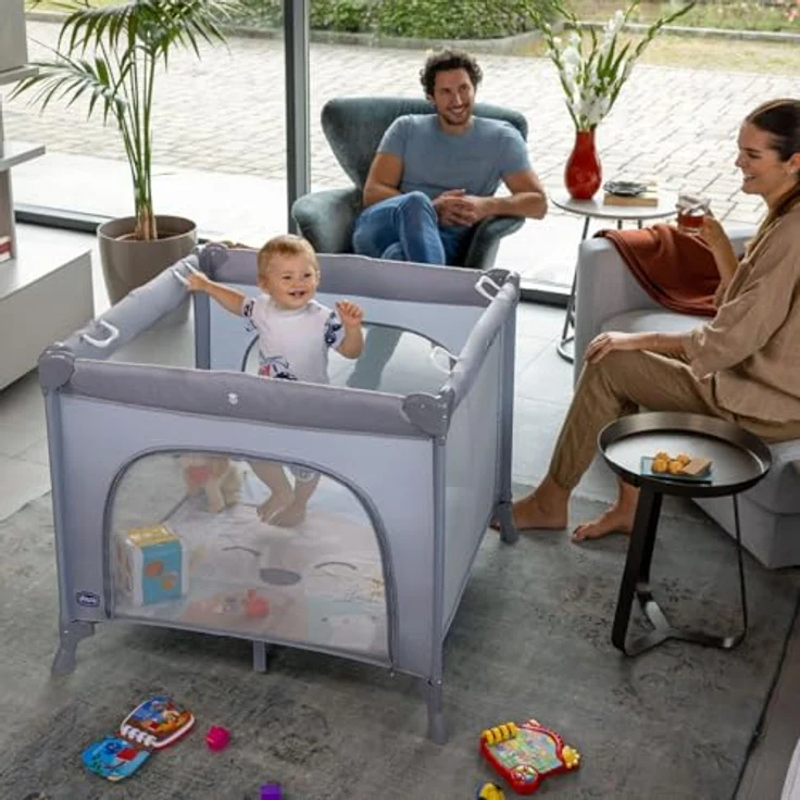 Chicco Open Box Laufstall, Reisebett für Babys und Kleinkinder von der Geburt bis 15 kg, faltbar und kompakt, mit Spielmatte, Mesh-Fenster, 4 Griffe und Transporttasche – Bild 7
