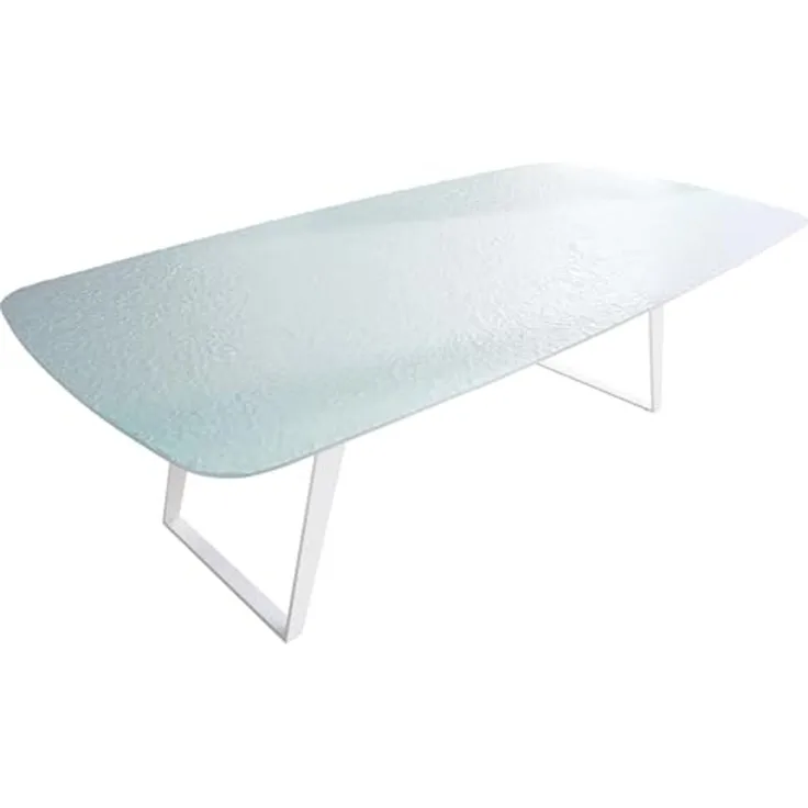 Esstisch Edge Boot 240x120 cm Reliefglas Perlmutt 3D-Design Metall Schräg Weiß