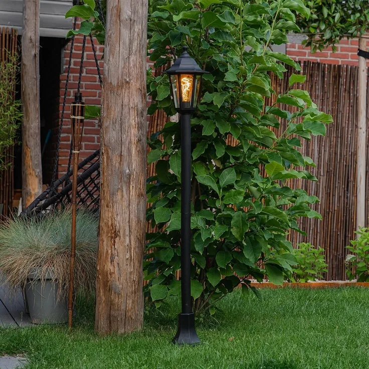 Qazqa Außen-Stehlampe New haven, ohne Leuchtmittel, E27, Schwarz, Klassisch / Antik, Kunststoff, 1-flammig