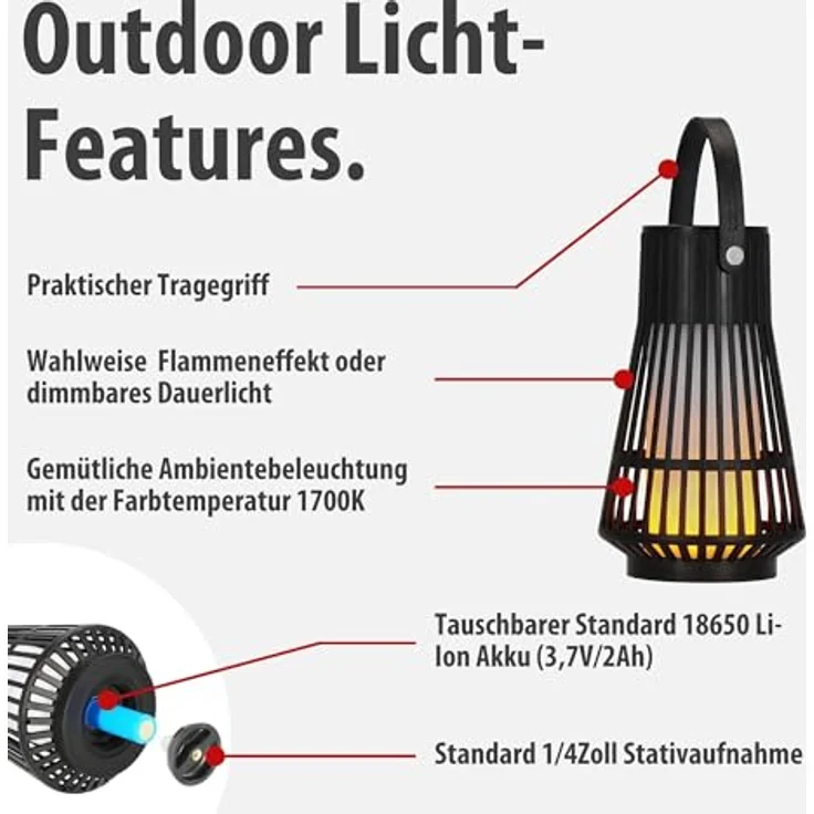 Brennenstuhl Akku LED Outdoor Lampe FL 100 A, IP44, Flammeneffekt, 20h Leuchtdauer, tauschbarer Akku, USB C Ladefunktion, Campinglampe, Garten- und Ambientebeleuchtung – Bild 4