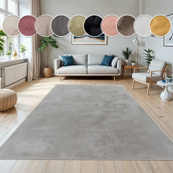 Paco Home Fellteppich Kunstfell Soft 380, rund, Höhe: 14 mm, Langflor, Kuschelteppich - besonders weich, Uni-Farben – Bild 2