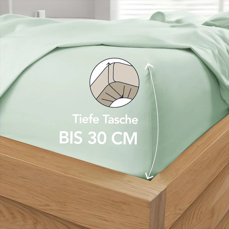 Dreamzie Spannbettlaken 120x200 cm - 100% Microfraser - Spannbetttuch für Dicke Matratzen bis zu 33 cm - Hellgrün - Schadstoffgeprüft (Oeko TEX), Bettlaken mit Gummizug – Bild 2