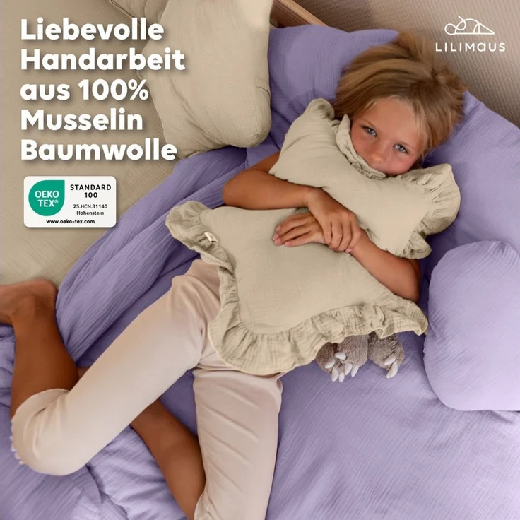 lilimaus Dekokissen Dekokissen Kinderzimmer - Kuschelkissen Herz & Stern in 12 Farben, Dekokissen Musselin Baumwolle für Kinderzimmer – Bild 2
