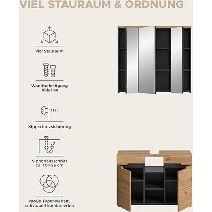 Xonox Canu Badkombination (B/H/T: 80x193x34 cm) in Basalt grau Nachbildung und Artisan Nachbildung – Bild 12