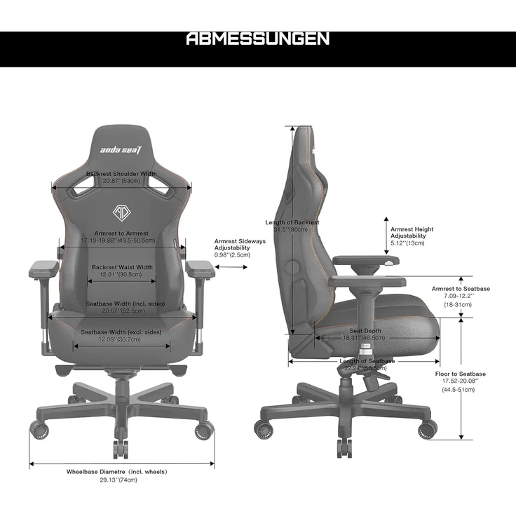 Anda Seat Phantom 3 Gaming Stuhl für Erwachsene – Ergonomisch PC Stuhl mit verstellbaren 2D Armlehnen, PVC-Leder, Kopfstütze & Lendenkissen, Bequemer Design, Belastbarkeit bis 90 kg, Schwarz – Bild 3