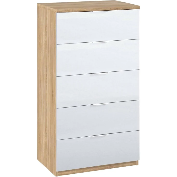 Dmora - Kommode mit Schubladen Mesquite, Wöchentlich mit 5 Schubladen, Kommode für Schlafzimmer, Moderne wöchentlich, cm 60x40h110, Eiche und Weiß – Bild 3
