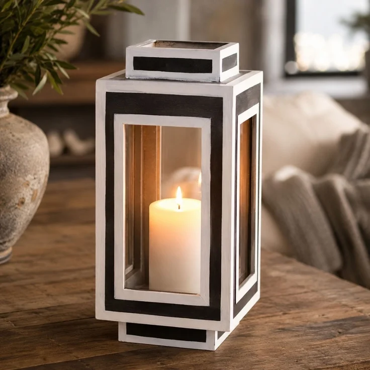 Windlicht KIRK Weiß Grau Laterne Kerzenhalter Holz Shabby Chic – Bild 3