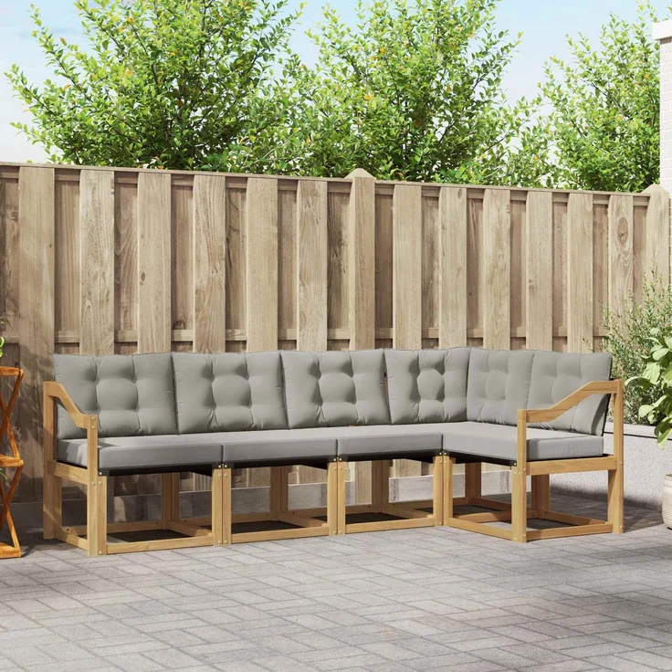 vidaXL Outdoor-Sofagarnitur 5 stk. 5-Sitzer Weiß und Hellgrau 3389485 – Bild 1