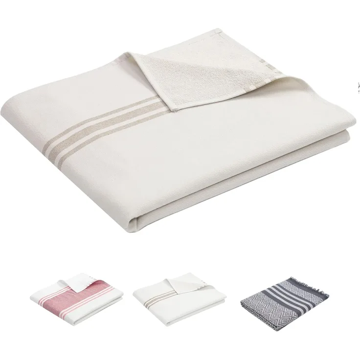 ZOLLNER Strandtuch, Hamamtuch, 70x180 cm, 100% Baumwolle, beige-braun gestreift