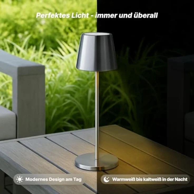 Brilliant Xaana LED-Tischlampe - Alu gebürstet, Höhenverstellbares Produkt, touch dimmer stufenlos, IP44 spritzwassergeschützt, 37 cm hoch, USB aufladbar, für den Innen- und Außenbereich – Bild 6