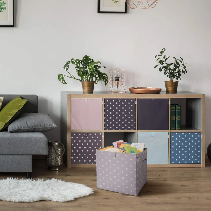 LIFENEY Aufbewahrungsbox mit Sternenmotiv in Türkis, Spielzeugbox mit Sternen passend für Würfelregale, Ordnungsbox für das Kinderzimmer, Aufbewahrungskorb als Accessoire für Zuhause | 33x33x33 cm – Bild 3