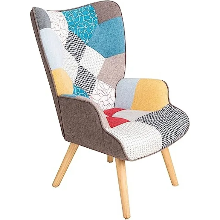 Gardenia Quebec Patchworks Patchwork Sessel 69 x 75 x 95 - Modern, Multicolored, Geometrisch, Buche, Schaum, Entspannen, Ergonomisch