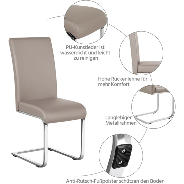 Yaheetech 2er-Set Freischwinger, Kunstleder, Hellbraun, 41,5 x 55 x 103 cm – Bild 5