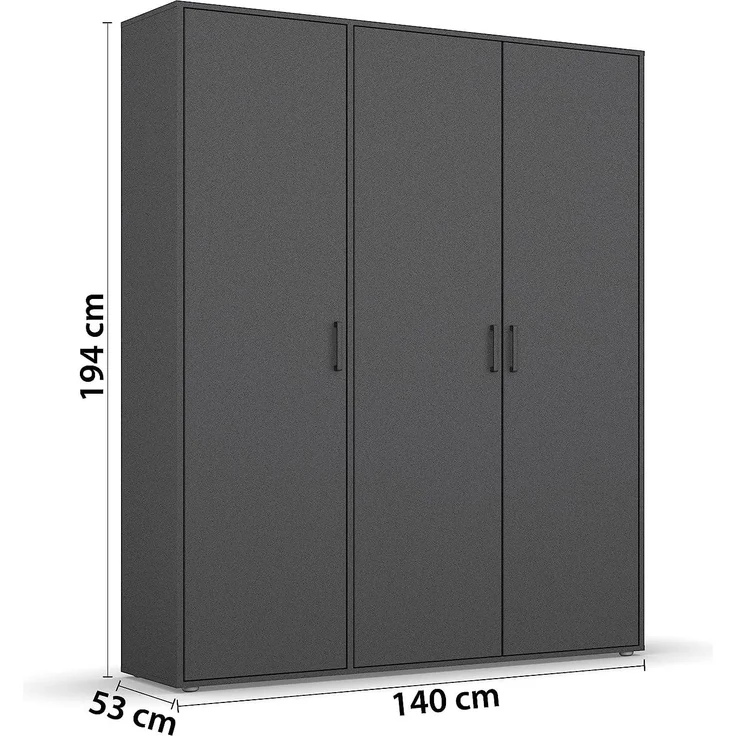 Rauch Möbel Voyager Schrank Kleiderschrank Drehtürenschrank, Graumetallic, 3-türig, inkl. 1 Kleiderstange, 4 Einlegeböden BxHxT 140x194x53 cm – Bild 3