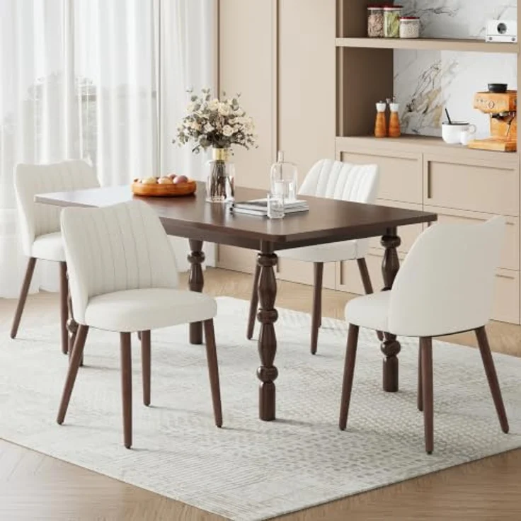 MALOL Esszimmerstühle 4er Set, Polsterstühl mit Rückenlehne, Ergonomisch Gepolsterte Küchenstühle mit vertikaler Rillenlehne, Moderne Esszimmer Stühle für Esstisch Wohnzimmer Café Restaurant, Beige – Bild 3