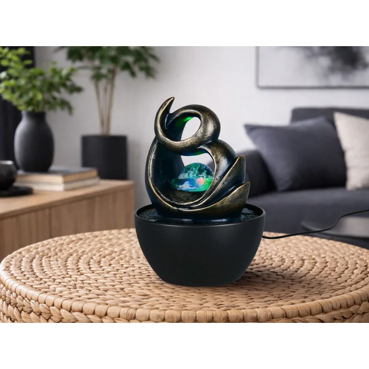 Kleiner LED Zimmerbrunnen LUMA mit Leuchtkugel & RGB Farbwechsel, Höhe 19cm