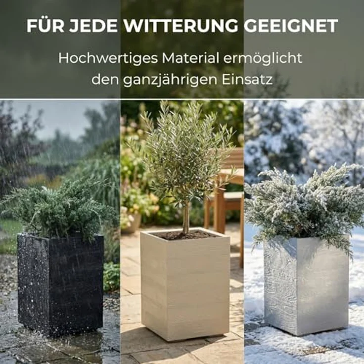 LAMELA Pflanzkübel mit Rollen Höhe 60 cm, 36L – Blumentopf aus Kunststoff in Holzoptik – Übertopf mit Wasserablauf – Modern für Innen & Außen - Wetterfest & Pflegeleicht, Beige – Bild 6