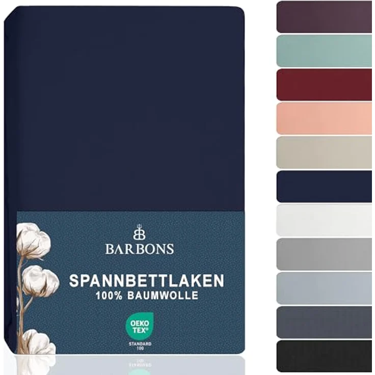 BARBONS Spannbettlaken 140x200 cm - 100% Baumwolle Spannbettlaken, Oeko-TEX Zertifiziert, Bettlaken Jersey, Spannbetttuch, Matratzenhöhe bis 25 cm (Navy - 140x200) – Bild 2