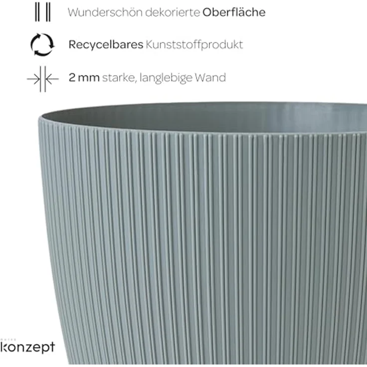 KONZEPT Blumentopf groß, gerillte Struktur 26/30cm, Übertöpfe für Zimmerpflanzen, aus Kunststoff ideal für Wohnzimmer, Küche und Balkon – Bild 6