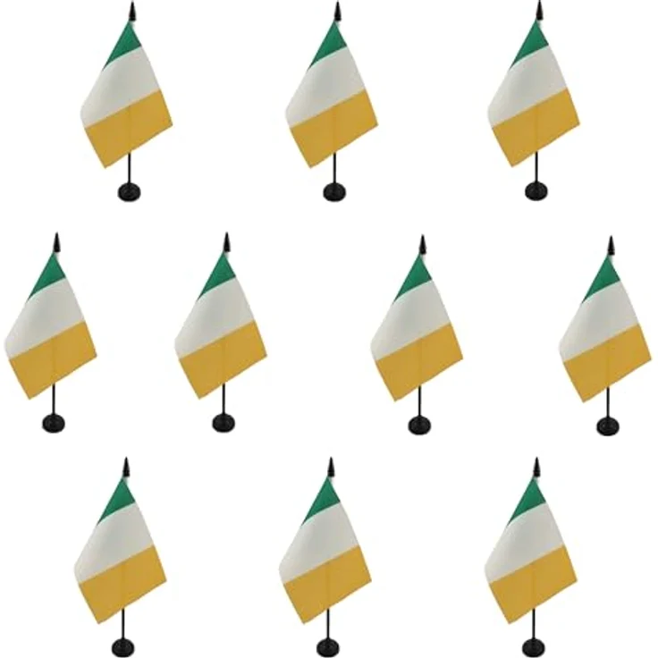 AZ FLAG - 10 Stück irische Tischflagge – 15 x 10 cm – 10 Mini-Flaggen irische Büroflaggen aus 100% Polyester mit 25 cm Fahne und Sockel aus schwarzem Kunststoff – Bild 1